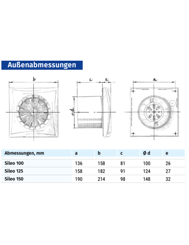 External dimensions of the Blauberg Sileo 100 H.