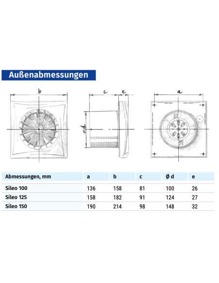 External dimensions of the Blauberg Sileo 100 H.